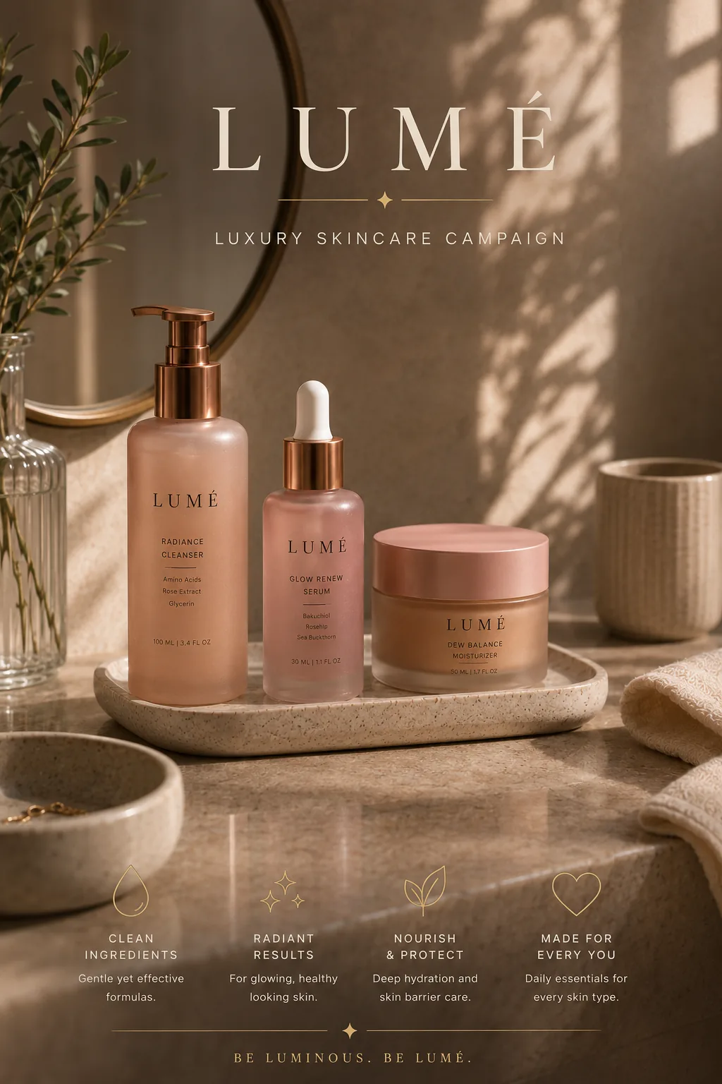 Lumé luxury skincare campaign key visual